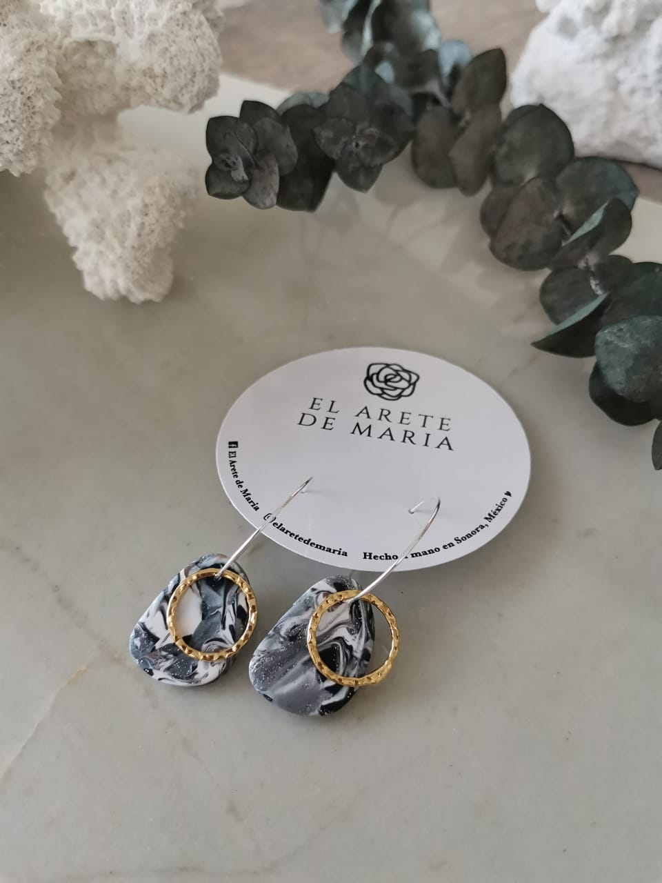 Aretes 3 en 1 gris con aros