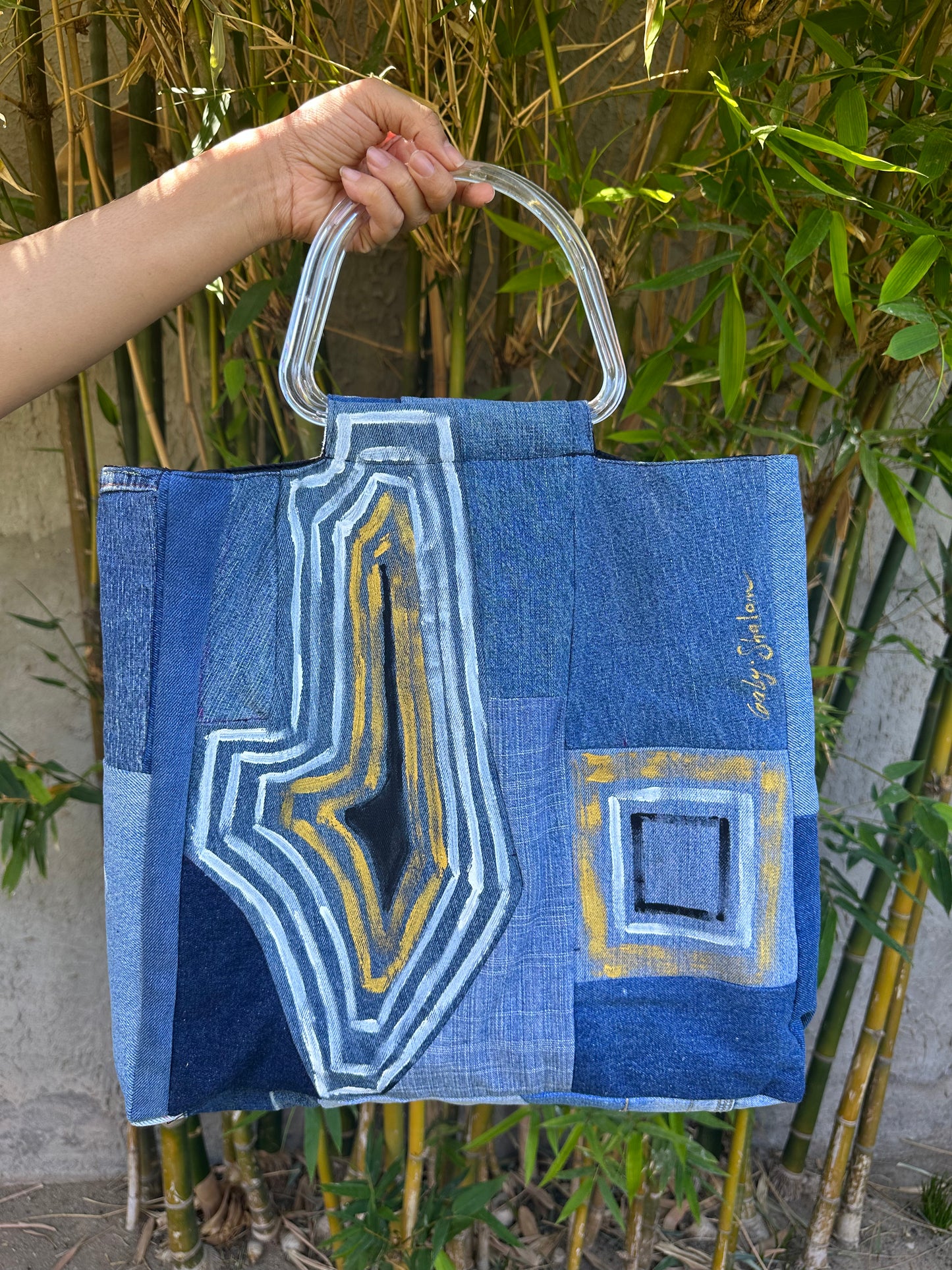 Bolsa denim patchwork retro